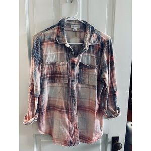 Bleached distressed flannel medium button up